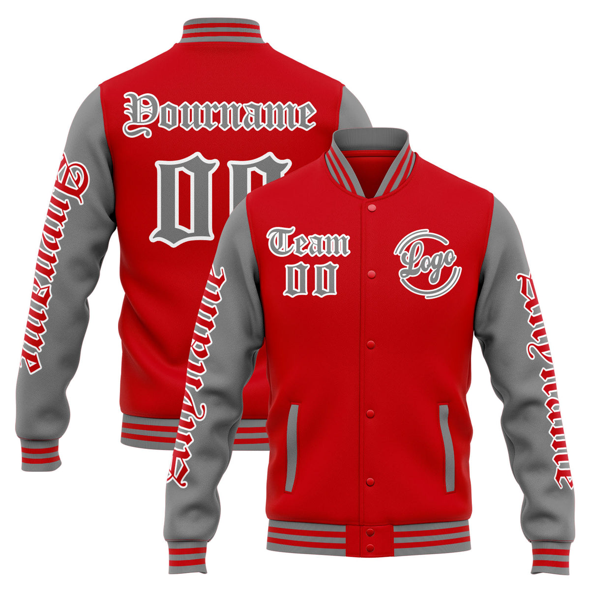 Custom Varsity Jacket Letterman Jacket For Men, Women And Youth Red Grey