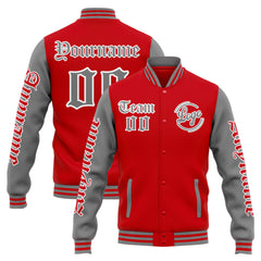 Custom Varsity Jacket Letterman Jacket For Men, Women And Youth Red Grey