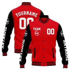 Custom Varsity Jacket Letterman Jacket For Men, Women And Youth Red Black