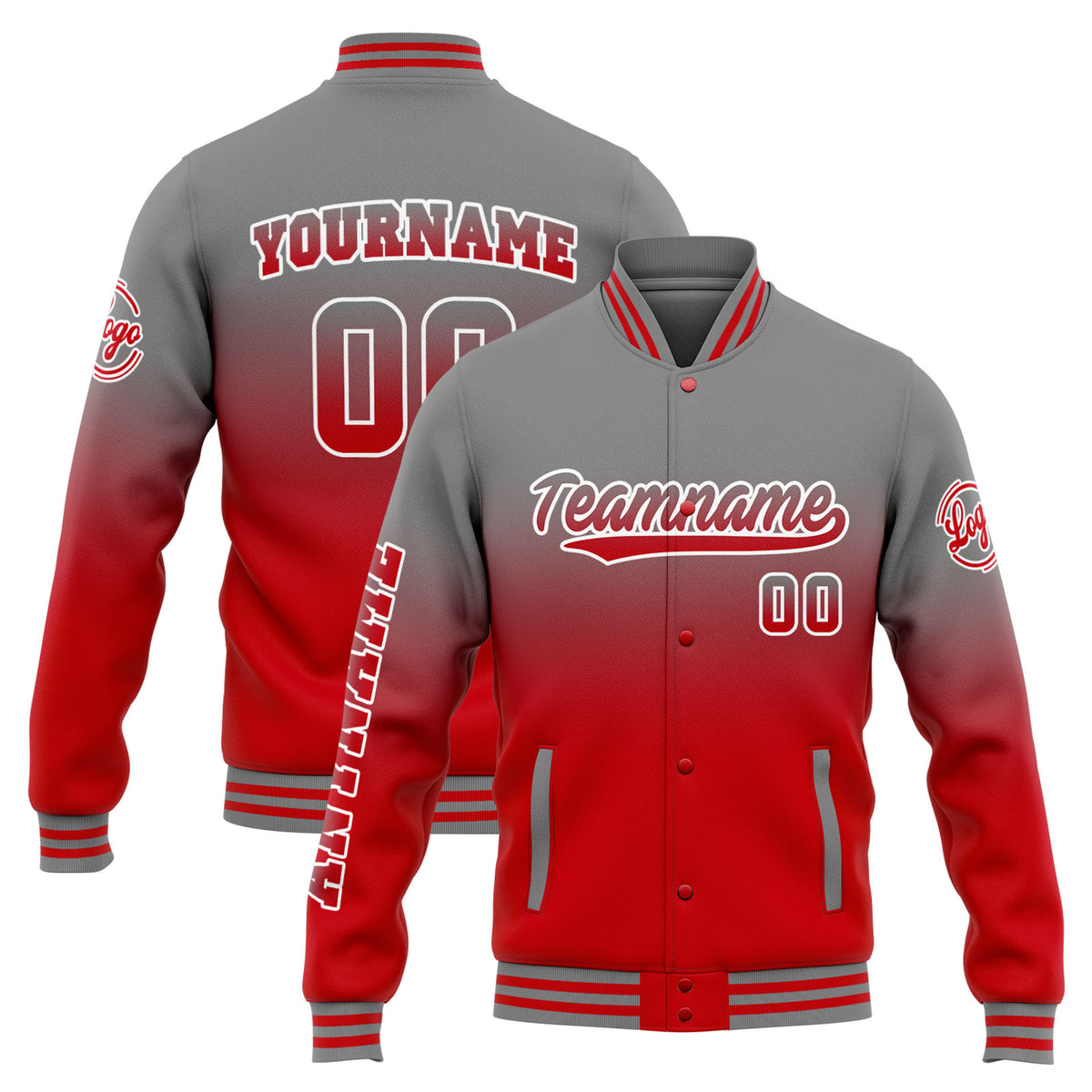 Custom Varsity Jacket Letterman Jacket For Men, Women And Youth Grey Red Gradient