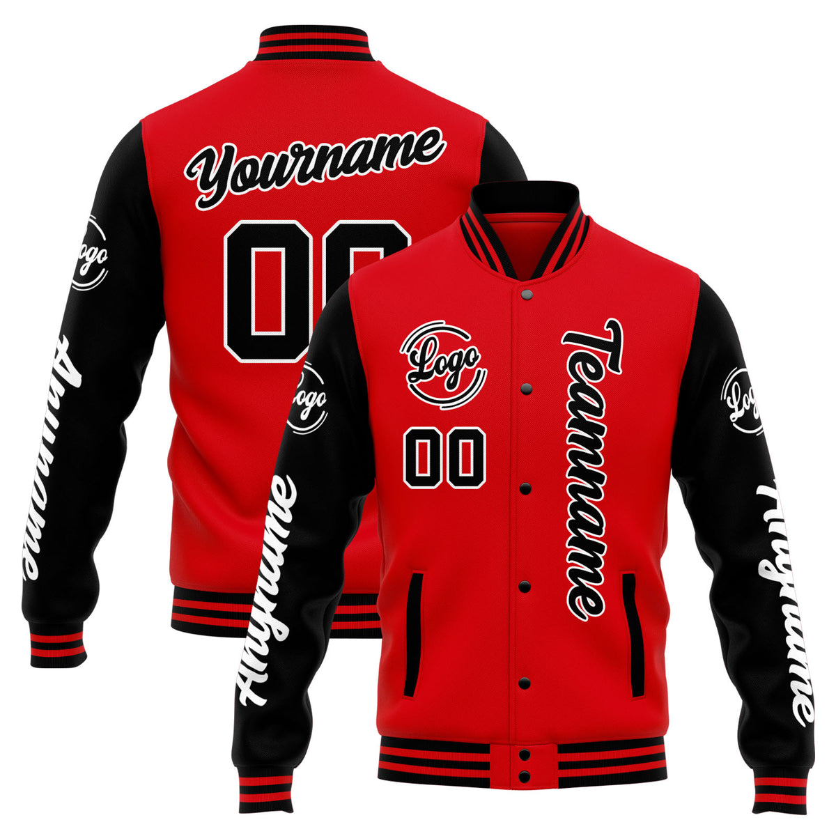 Custom Varsity Jacket Letterman Jacket For Men, Women And Youth Red Black