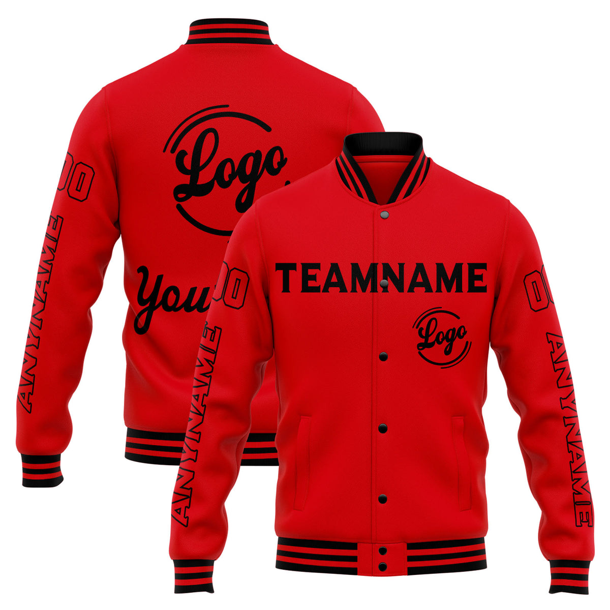 Custom Varsity Jacket Letterman Jacket For Men, Women And Youth Red Black