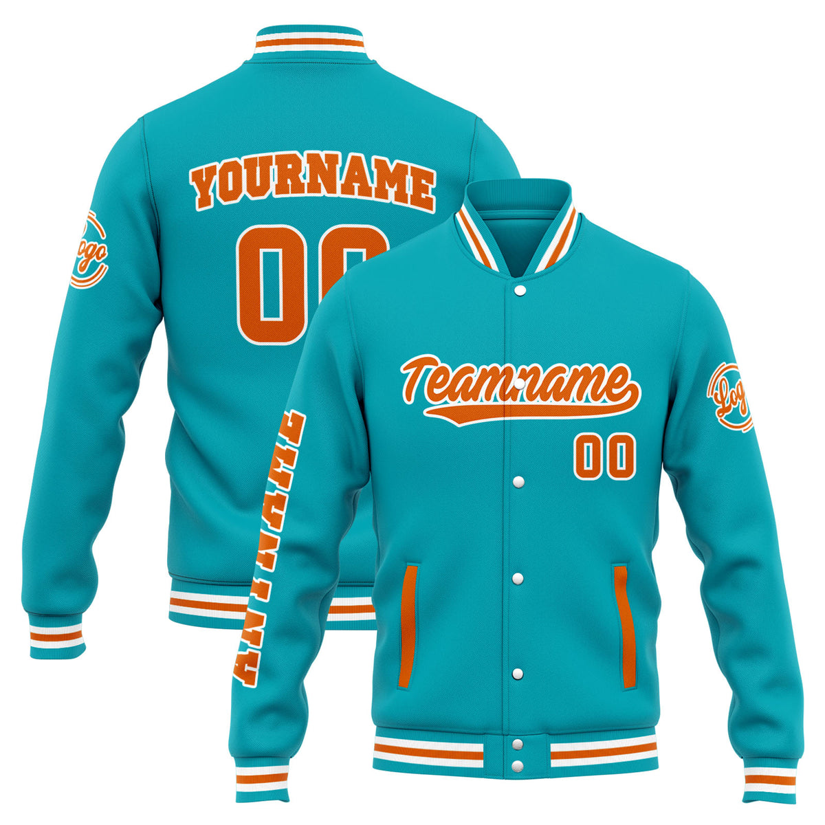 Custom Varsity Jacket Letterman Jacket For Men, Women And Youth Teal Orange