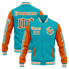 Custom Varsity Jacket Letterman Jacket For Men, Women And Youth Teal Orange