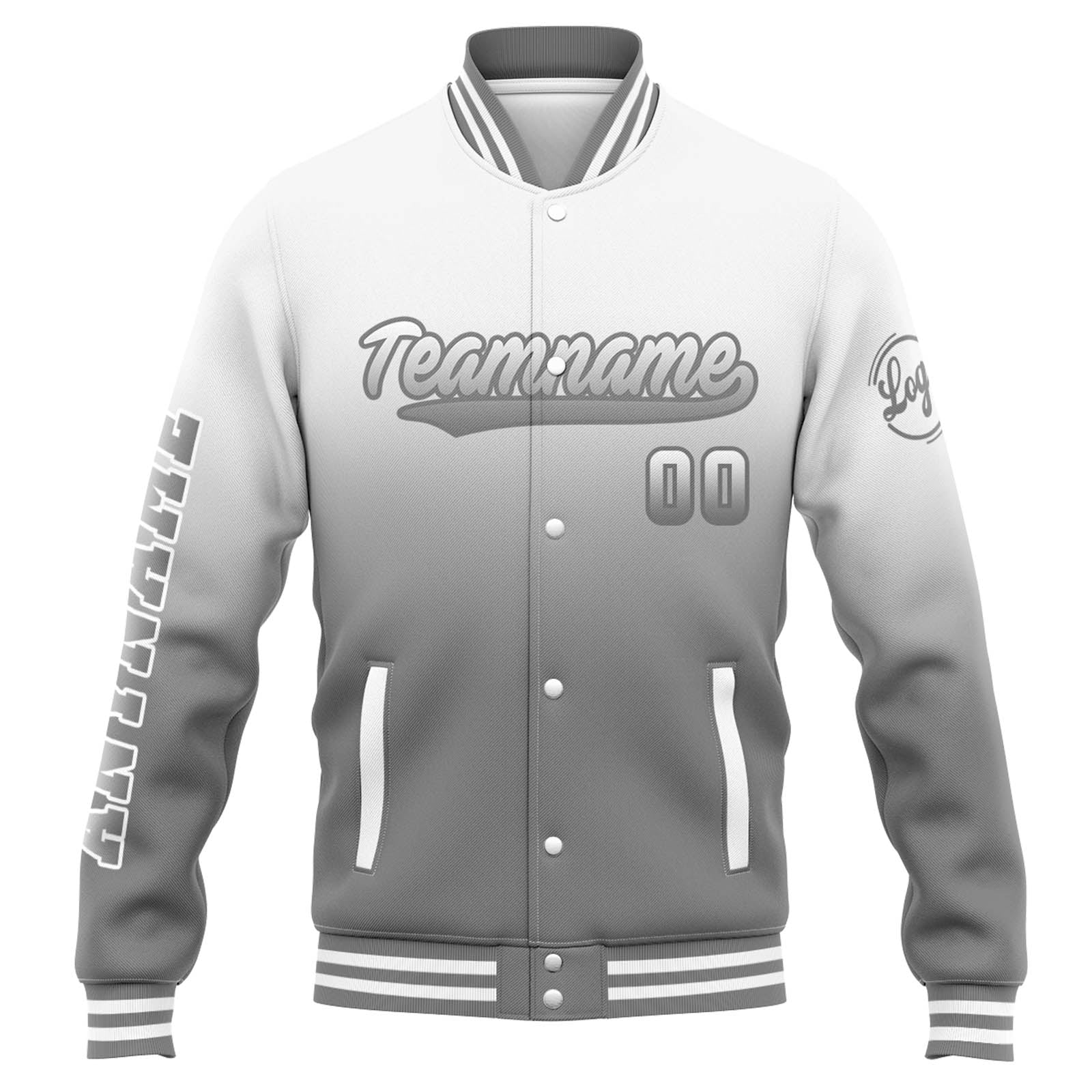 Custom Varsity Jacket Letterman Jacket For Men, Women And Youth White Grey Gradient