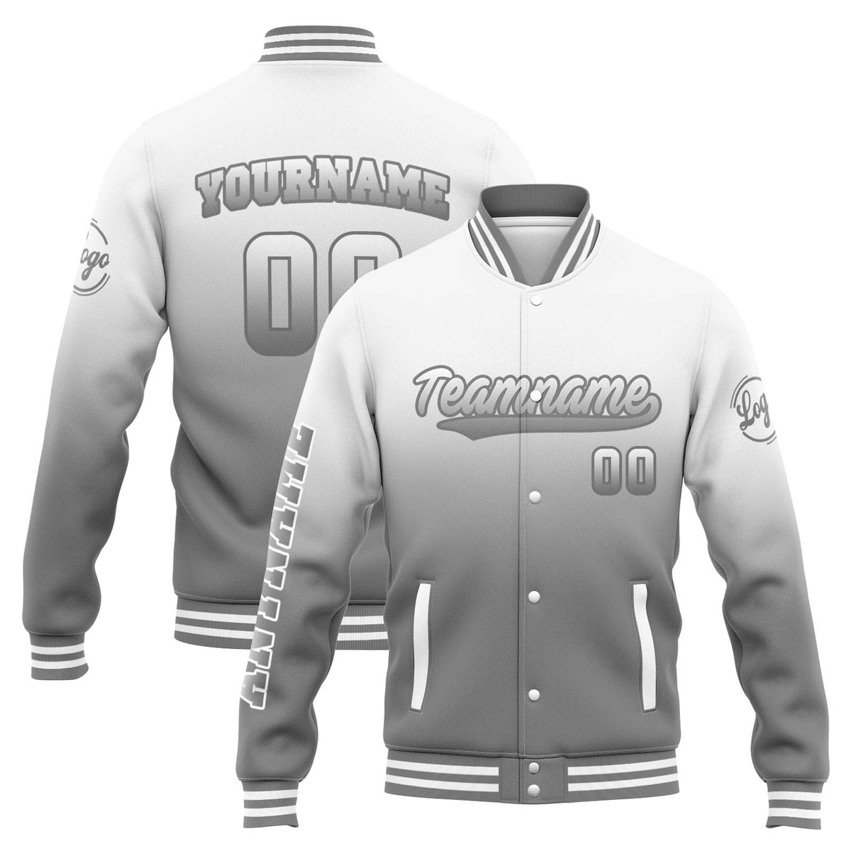 Custom Varsity Jacket Letterman Jacket For Men, Women And Youth White Grey Gradient