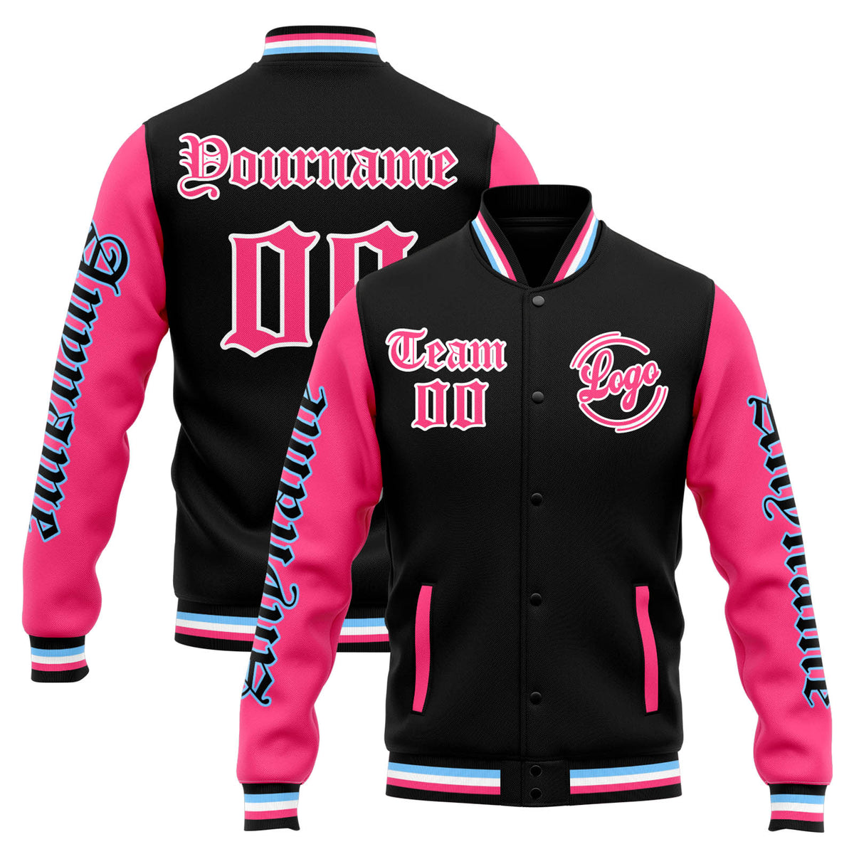 Custom Varsity Jacket Letterman Jacket For Men, Women And Youth Black Pink