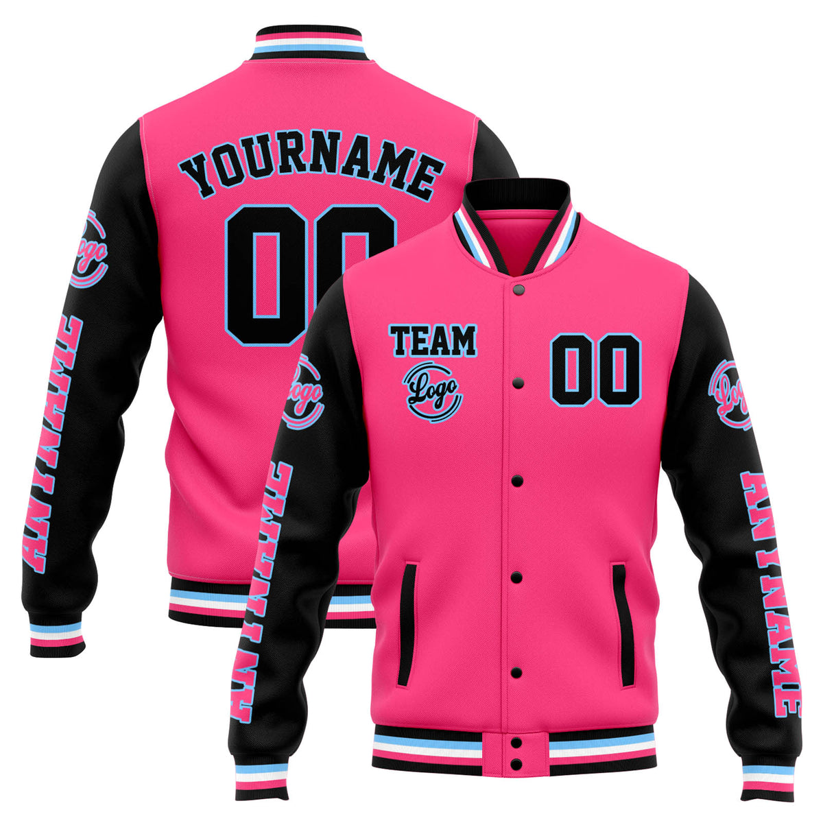 Custom Varsity Jacket Letterman Jacket For Men, Women And Youth Pink Black