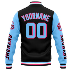 Custom Varsity Jacket Letterman Jacket For Men, Women And Youth Black Light Blue