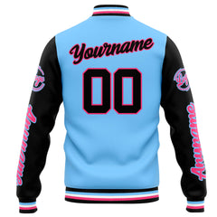 Custom Varsity Jacket Letterman Jacket For Men, Women And Youth Light Blue Black