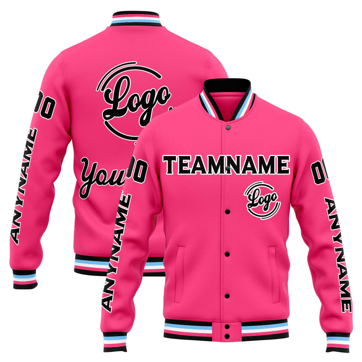 Custom Varsity Jacket Letterman Jacket For Men, Women And Youth Pink Black