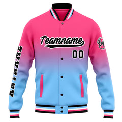 Custom Varsity Jacket Letterman Jacket For Men, Women And Youth Pink Light Blue Gradient