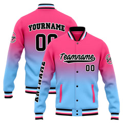 Custom Varsity Jacket Letterman Jacket For Men, Women And Youth Pink Light Blue Gradient