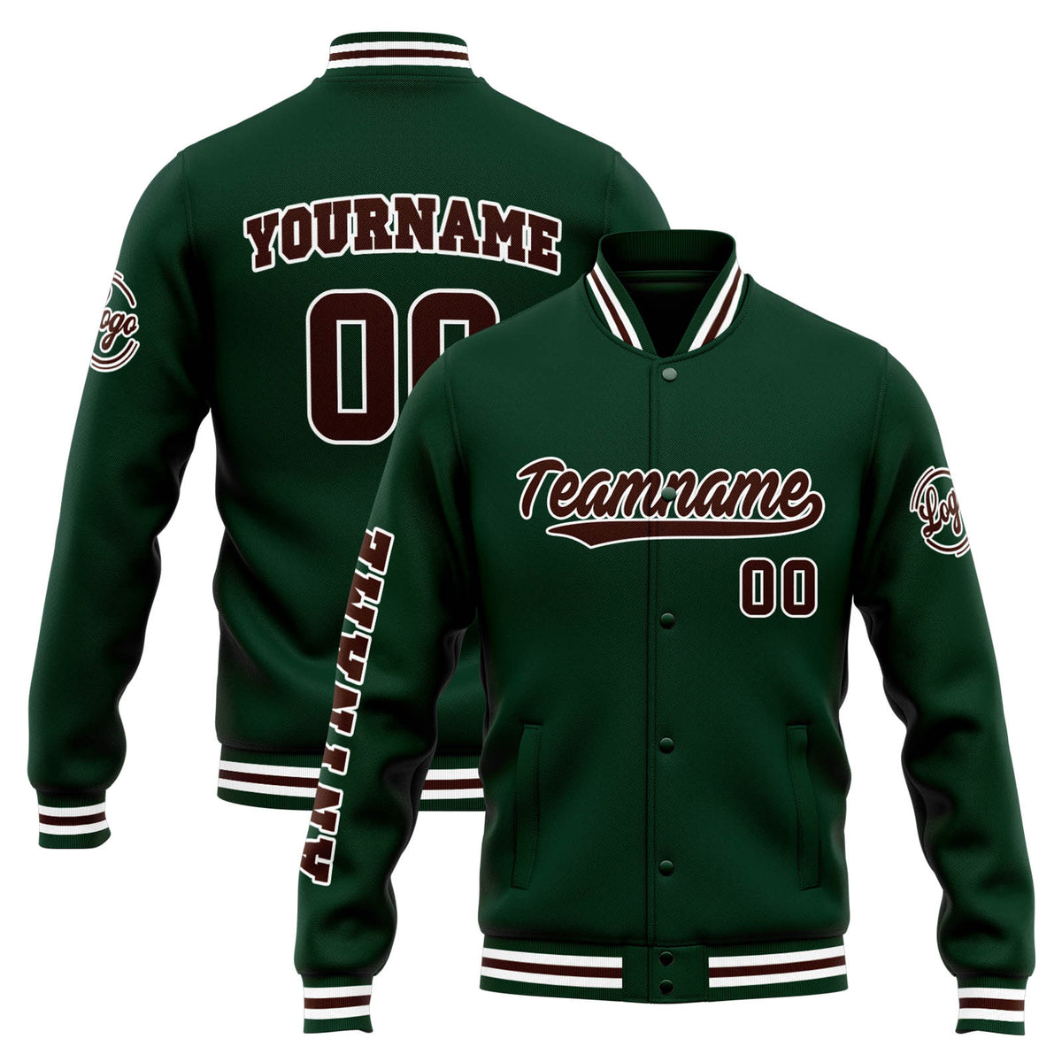 Custom Varsity Jacket Letterman Jacket For Men, Women And Youth Green Brown