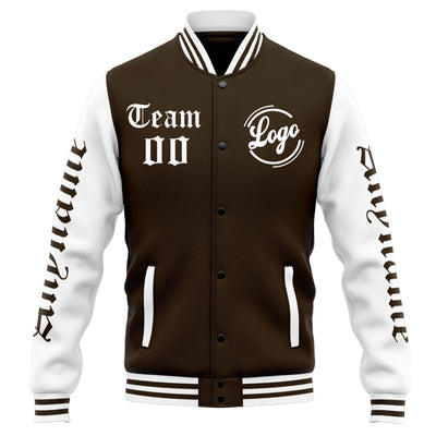 Custom Varsity Jacket Letterman Jacket For Men, Women And Youth Brown White