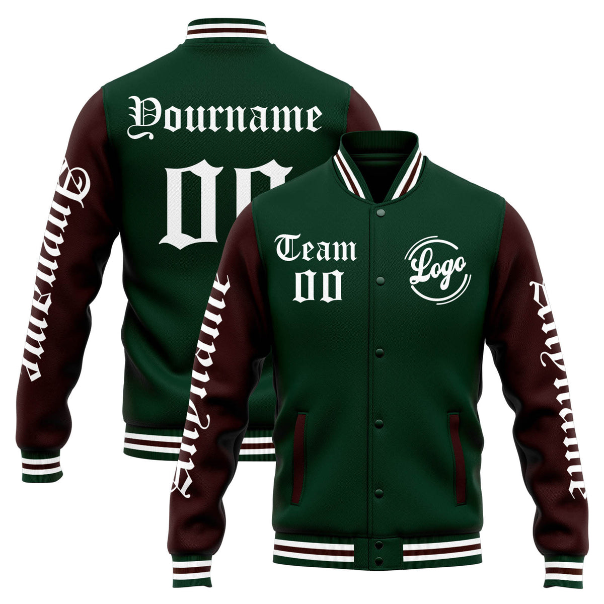 Custom Varsity Jacket Letterman Jacket For Men, Women And Youth Green Brown