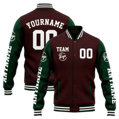 Custom Varsity Jacket Letterman Jacket For Men, Women And Youth Brown Green