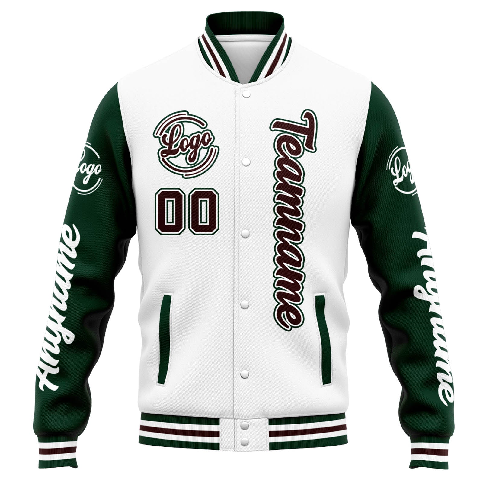 Custom Varsity Jacket Letterman Jacket For Men, Women And Youth White Green Brown