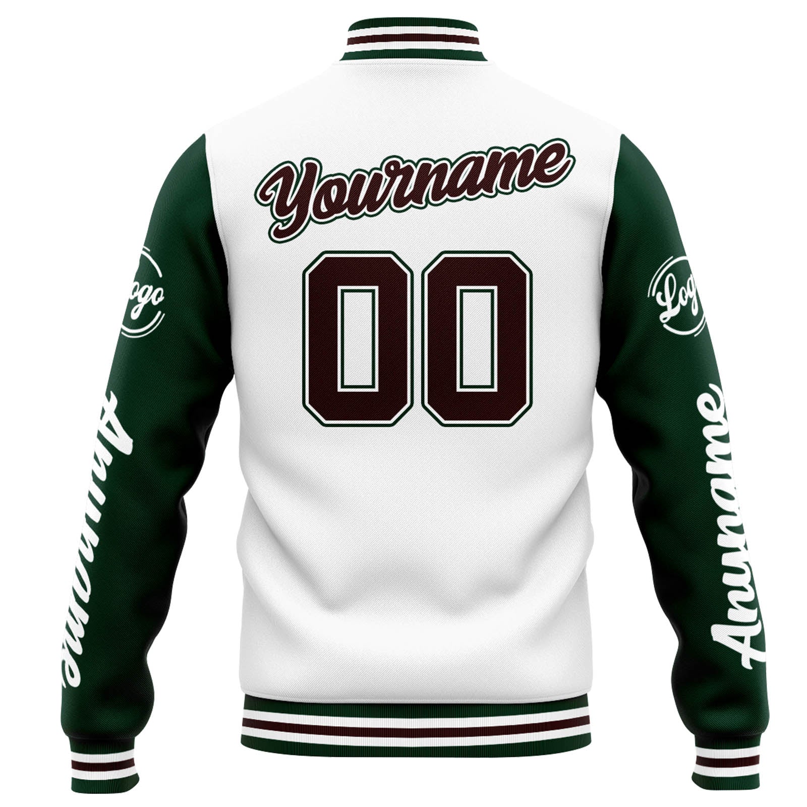 Custom Varsity Jacket Letterman Jacket For Men, Women And Youth White Green Brown