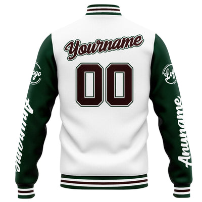Custom Varsity Jacket Letterman Jacket For Men, Women And Youth White Green Brown