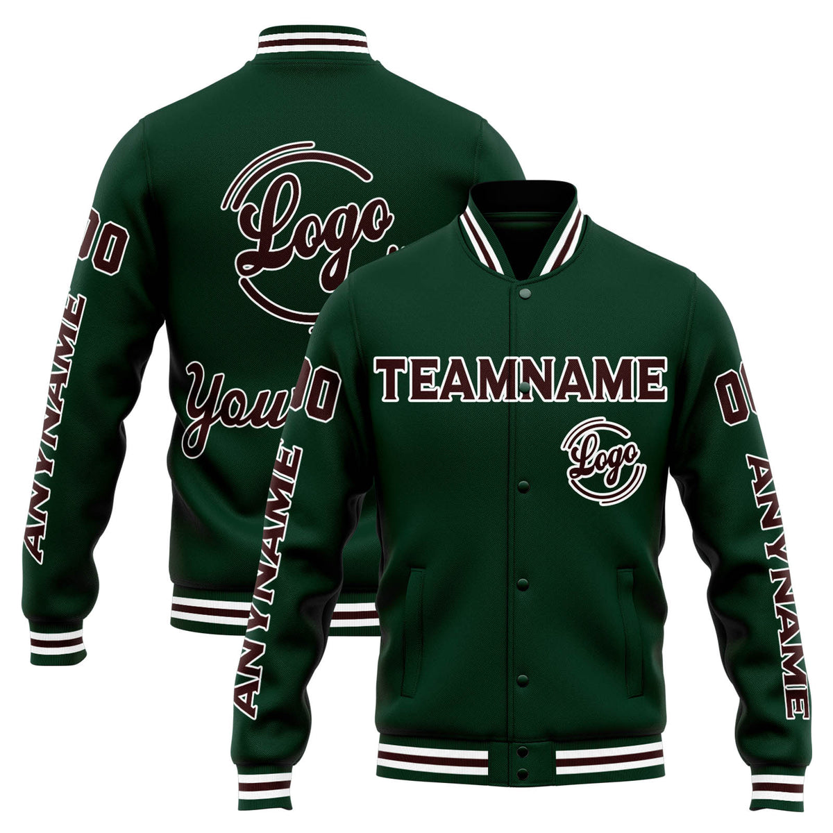 Custom Varsity Jacket Letterman Jacket For Men, Women And Youth Green Brown