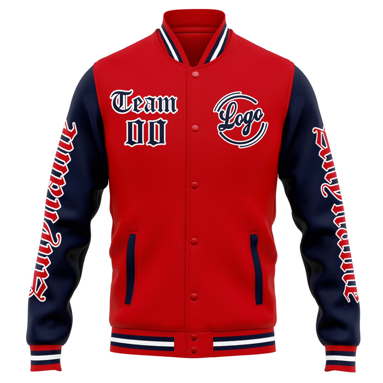 Custom Varsity Jacket Letterman Jacket For Men, Women And Youth Red Navy