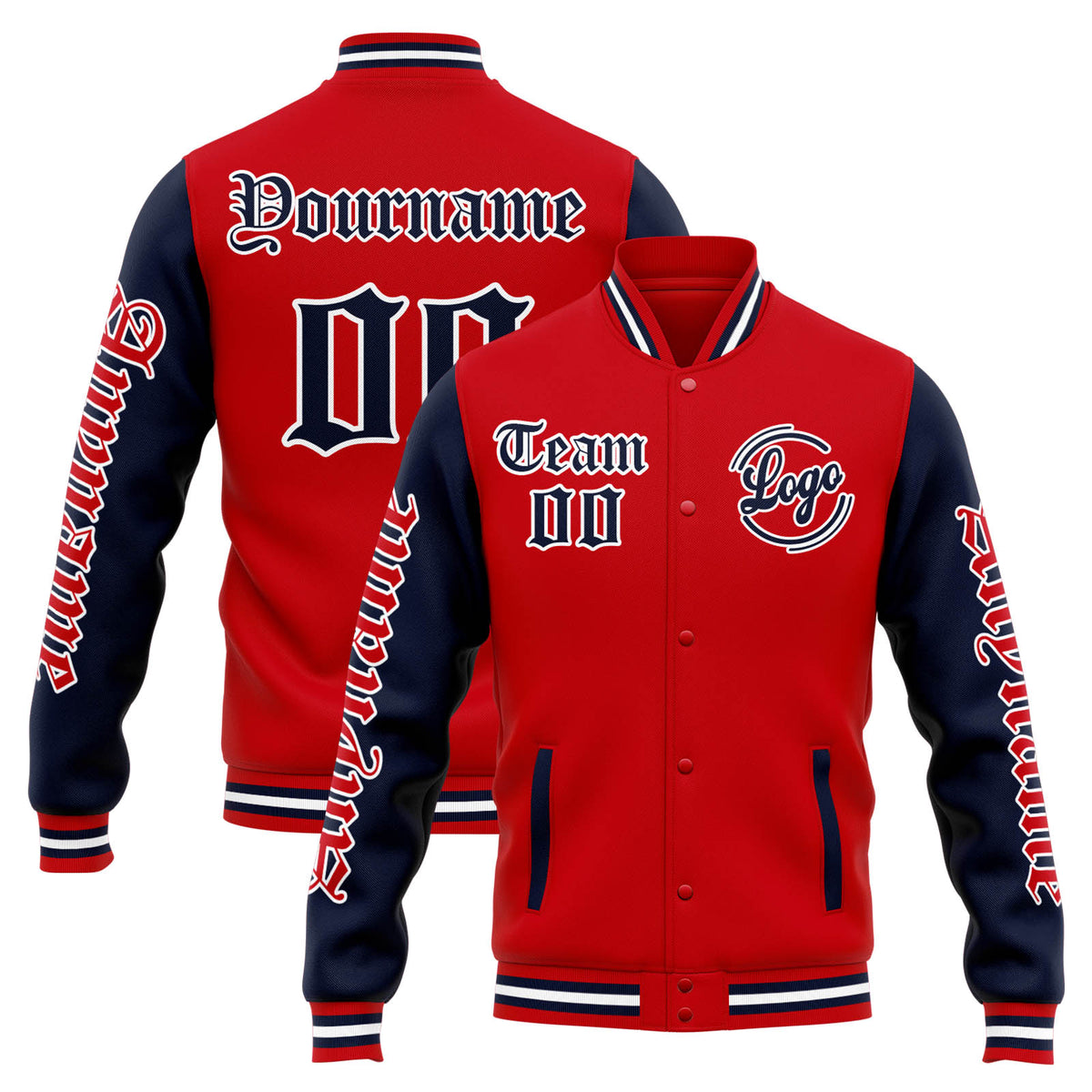 Custom Varsity Jacket Letterman Jacket For Men, Women And Youth Red Navy