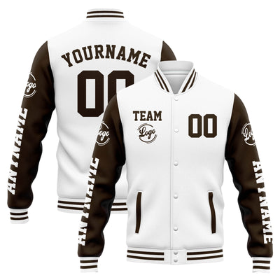 Custom Varsity Jacket Letterman Jacket For Men, Women And Youth White Brown