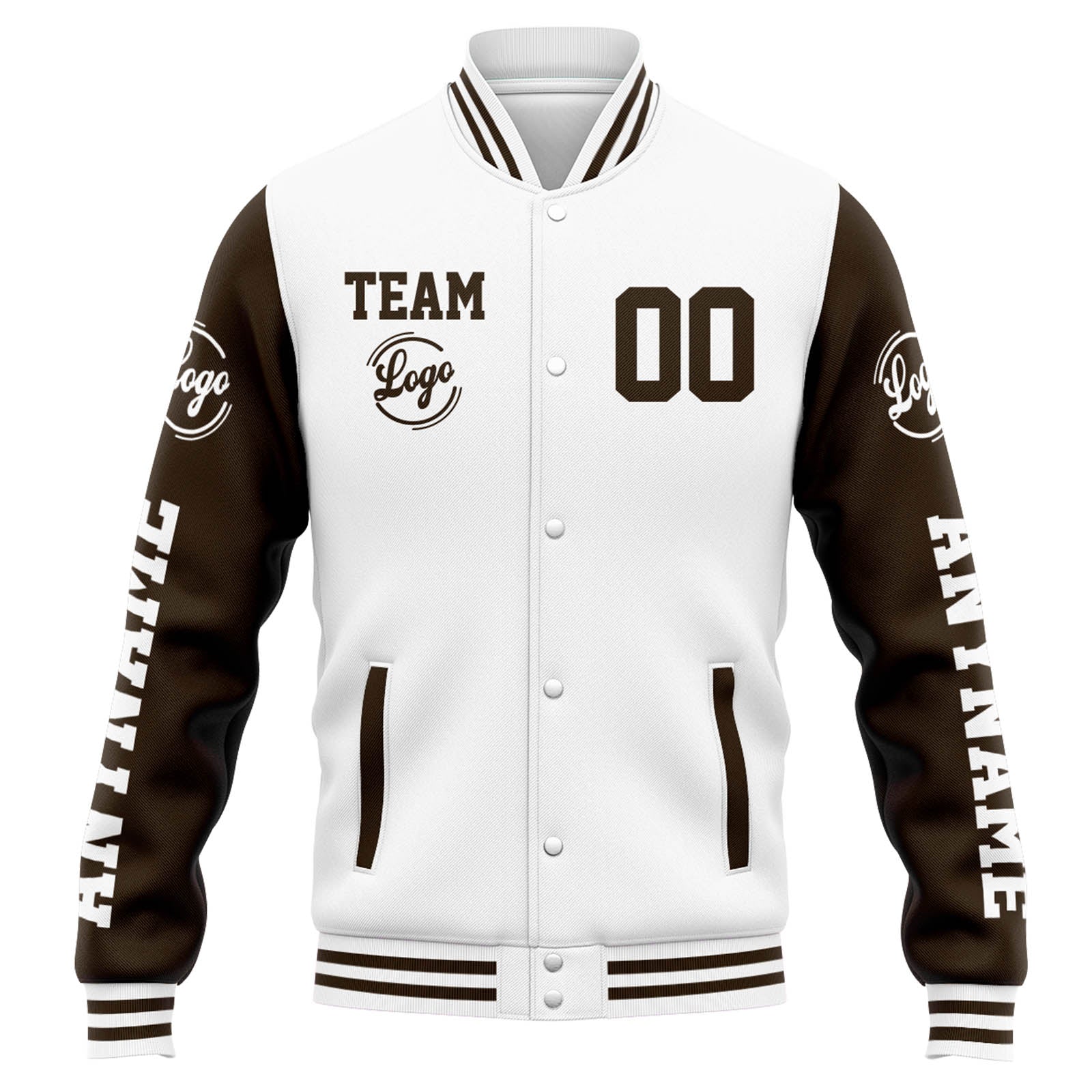 Custom Varsity Jacket Letterman Jacket For Men, Women And Youth White Brown