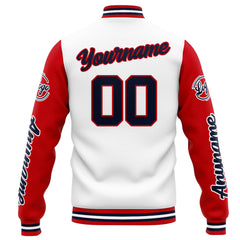 Custom Varsity Jacket Letterman Jacket For Men, Women And Youth White Red Navy