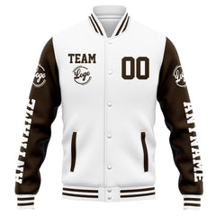 Custom Varsity Jacket Letterman Jacket For Men, Women And Youth White Brown