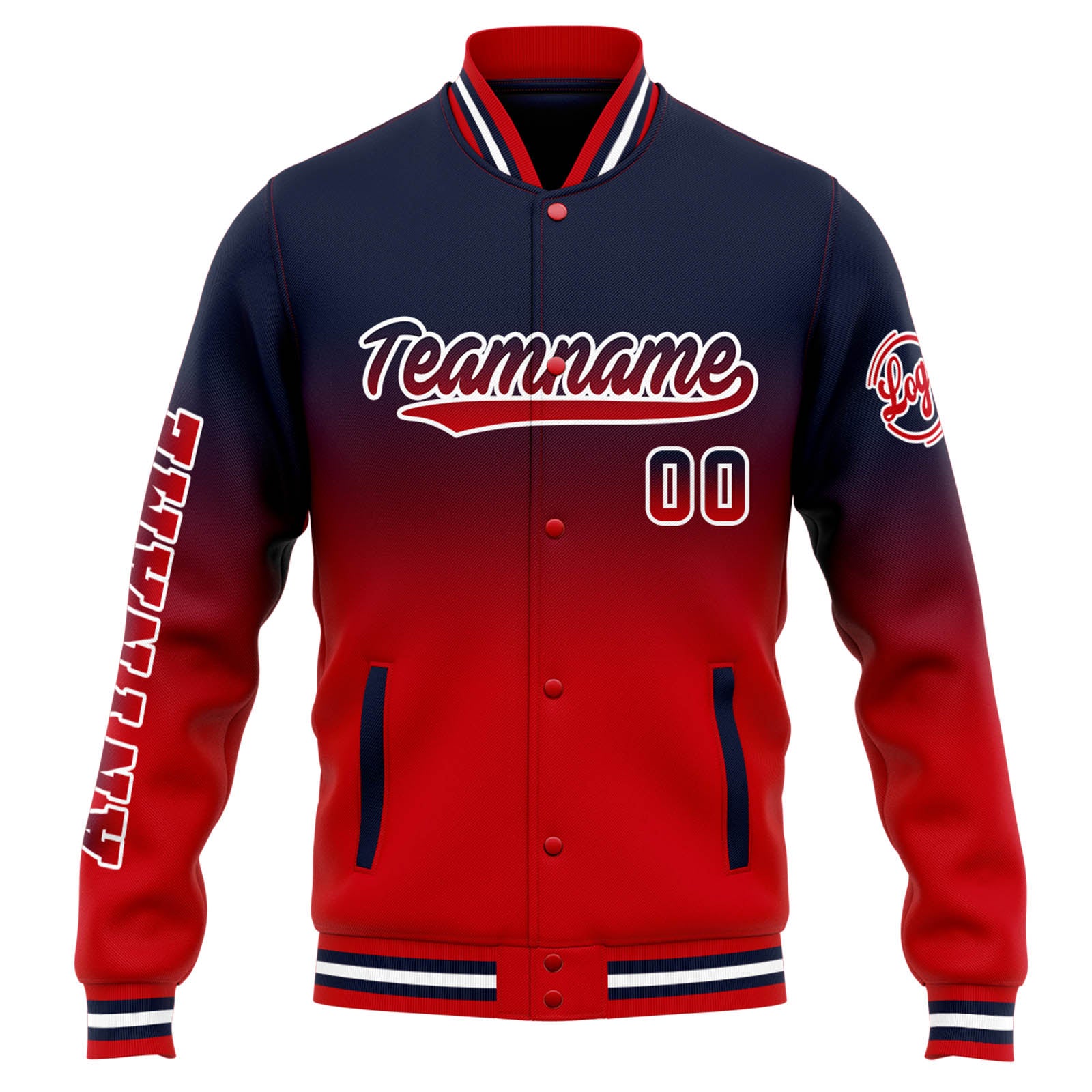 Custom Varsity Jacket Letterman Jacket For Men, Women And Youth Navy Red Gradient