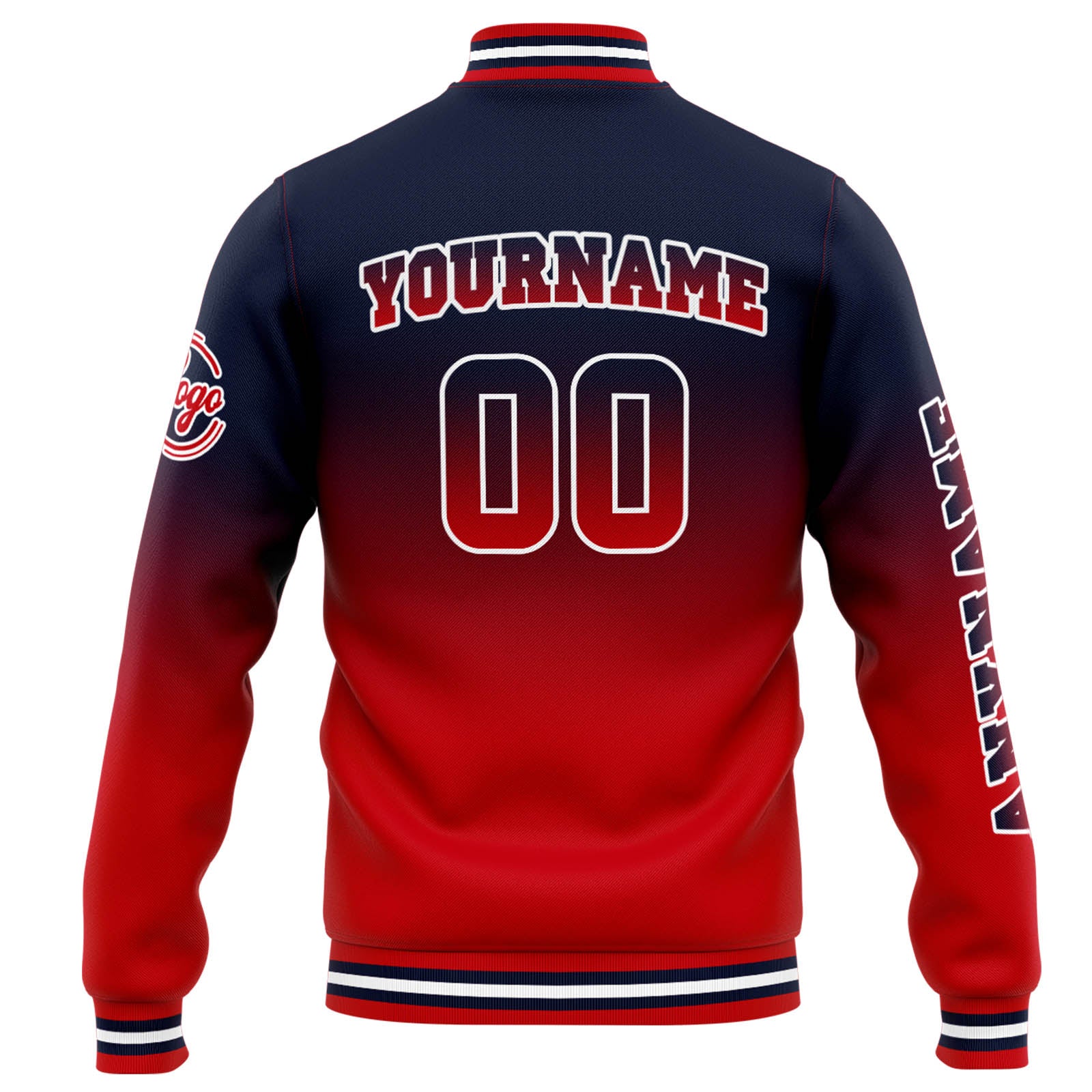 Custom Varsity Jacket Letterman Jacket For Men, Women And Youth Navy Red Gradient