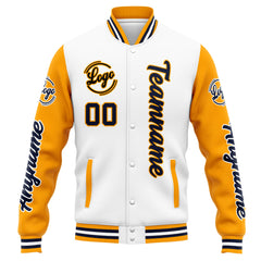 Custom Varsity Jacket Letterman Jacket For Men, Women And Youth White Orange Navy