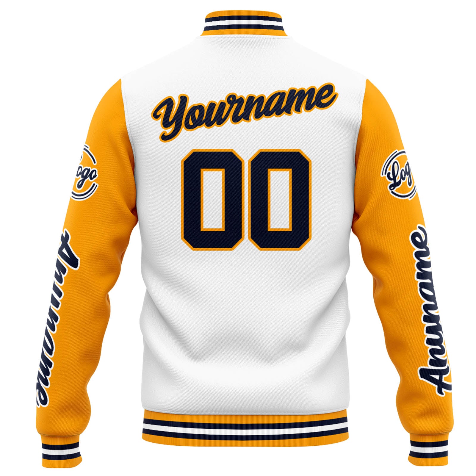 Custom Varsity Jacket Letterman Jacket For Men, Women And Youth White Orange Navy