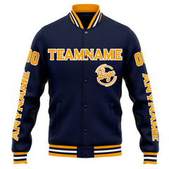 Custom Varsity Jacket Letterman Jacket For Men, Women And Youth Navy Orange