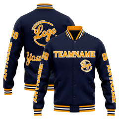 Custom Varsity Jacket Letterman Jacket For Men, Women And Youth Navy Orange