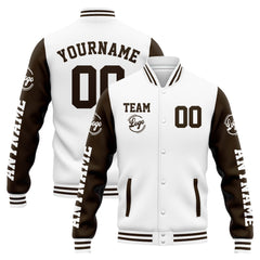 Custom Varsity Jacket Letterman Jacket For Men, Women And Youth White Brown