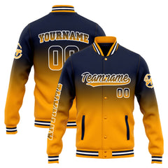 Custom Varsity Jacket Letterman Jacket For Men, Women And Youth Navy Orange Gradient