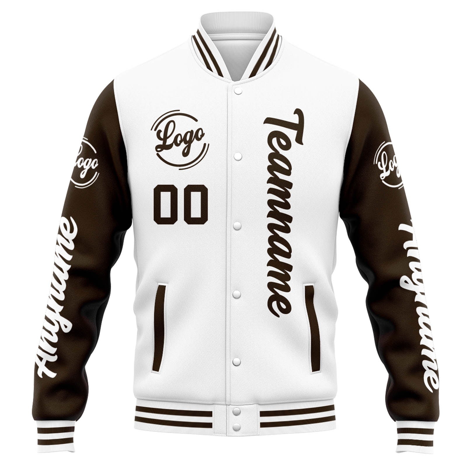 Custom Varsity Jacket Letterman Jacket For Men, Women And Youth White Brown