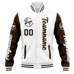 Custom Varsity Jacket Letterman Jacket For Men, Women And Youth White Brown