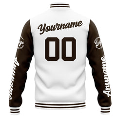 Custom Varsity Jacket Letterman Jacket For Men, Women And Youth White Brown