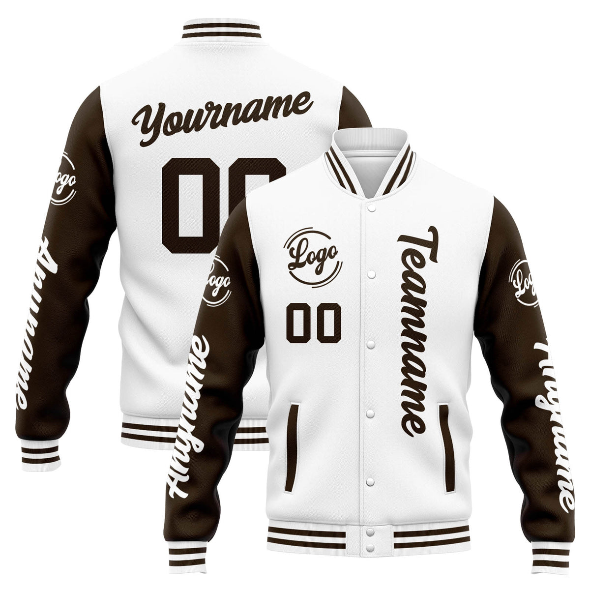 Custom Varsity Jacket Letterman Jacket For Men, Women And Youth White Brown