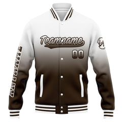 Custom Varsity Jacket Letterman Jacket For Men, Women And Youth White Brown Gradient