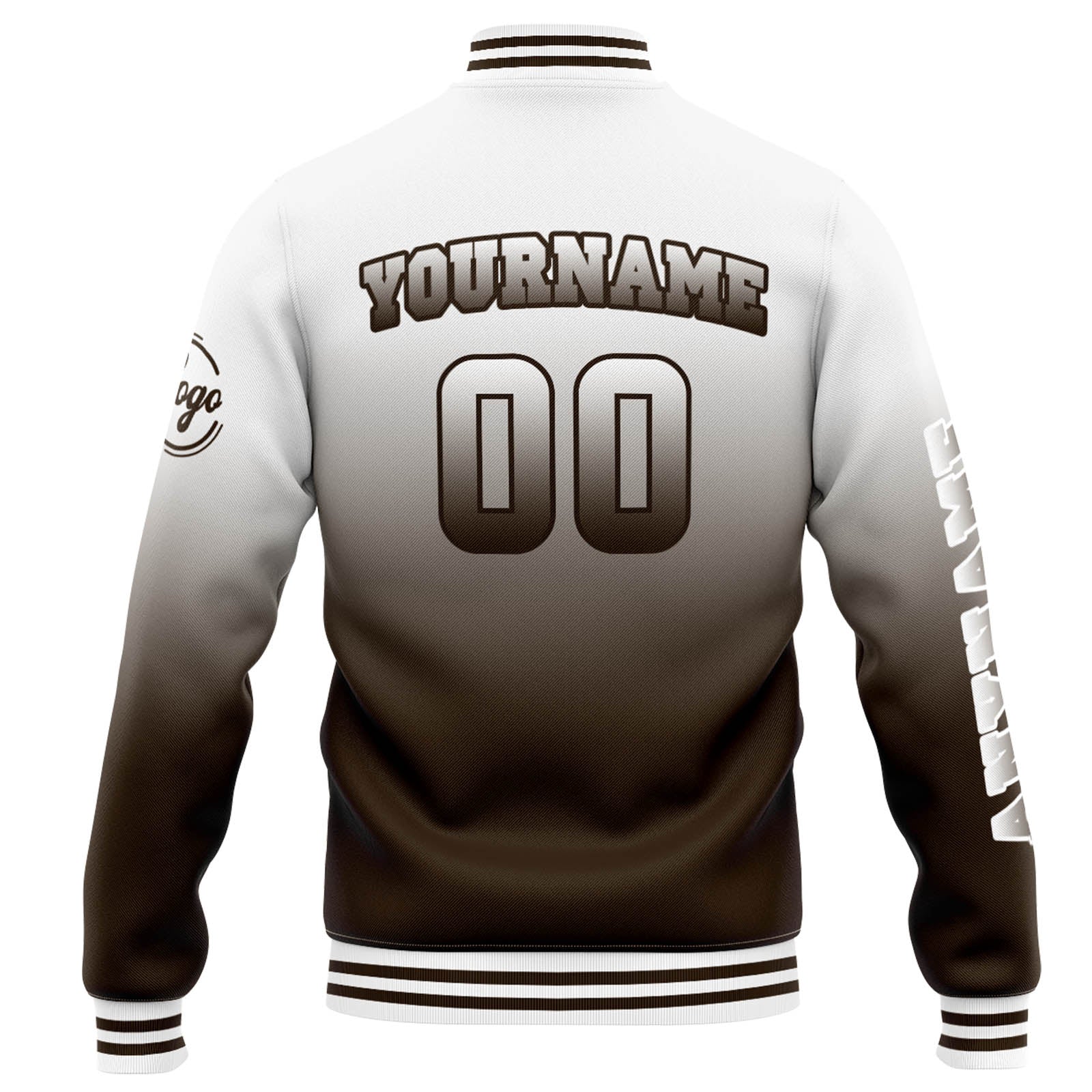 Custom Varsity Jacket Letterman Jacket For Men, Women And Youth White Brown Gradient