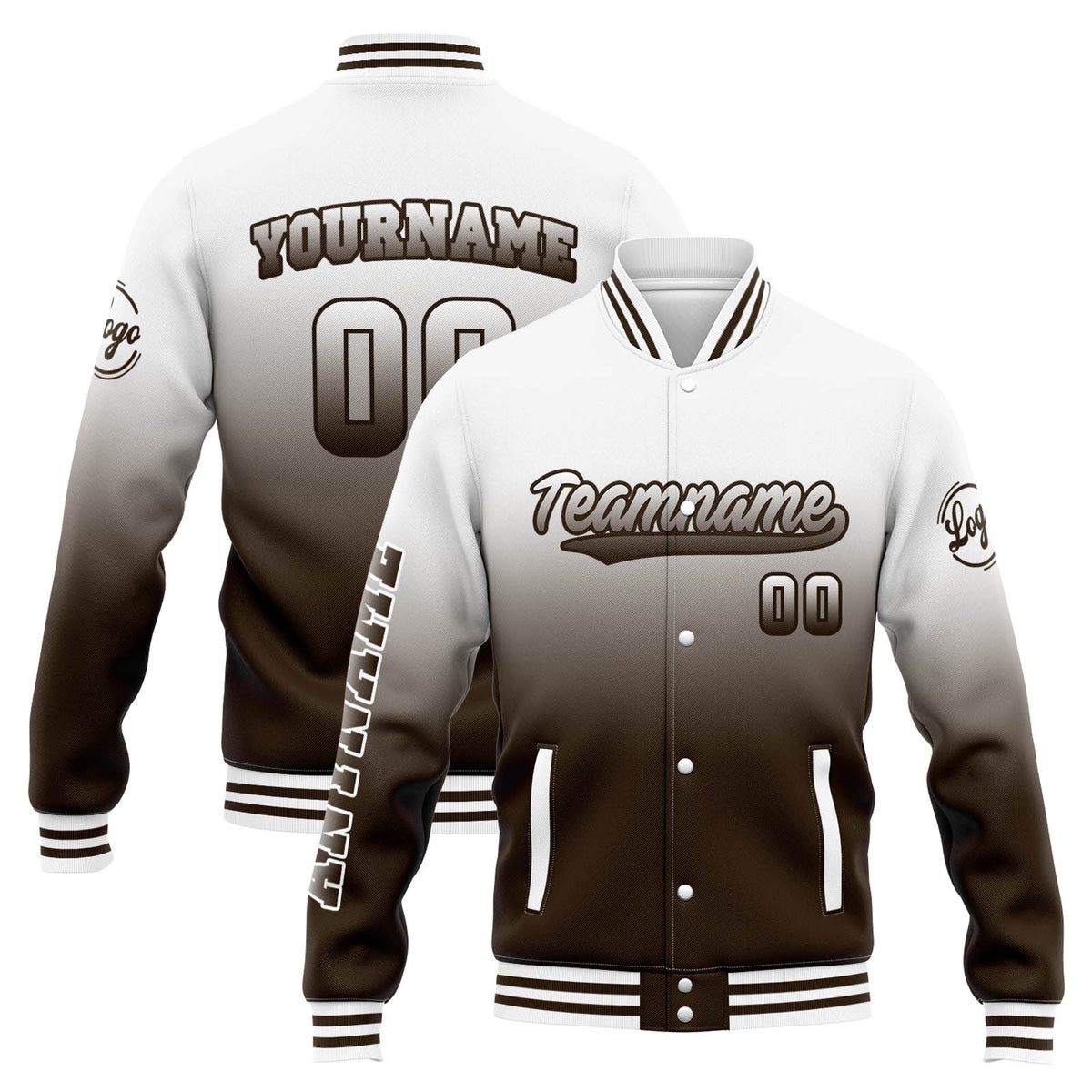 Custom Varsity Jacket Letterman Jacket For Men, Women And Youth White Brown Gradient