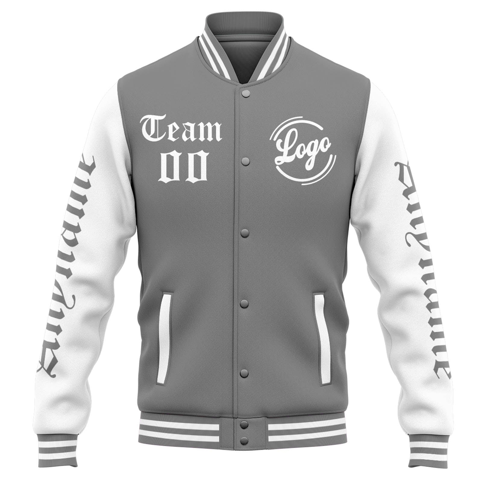 Custom Varsity Jacket Letterman Jacket For Men, Women And Youth Grey White