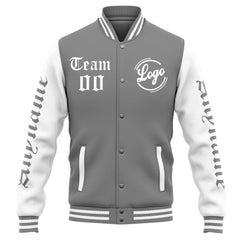 Custom Varsity Jacket Letterman Jacket For Men, Women And Youth Grey White