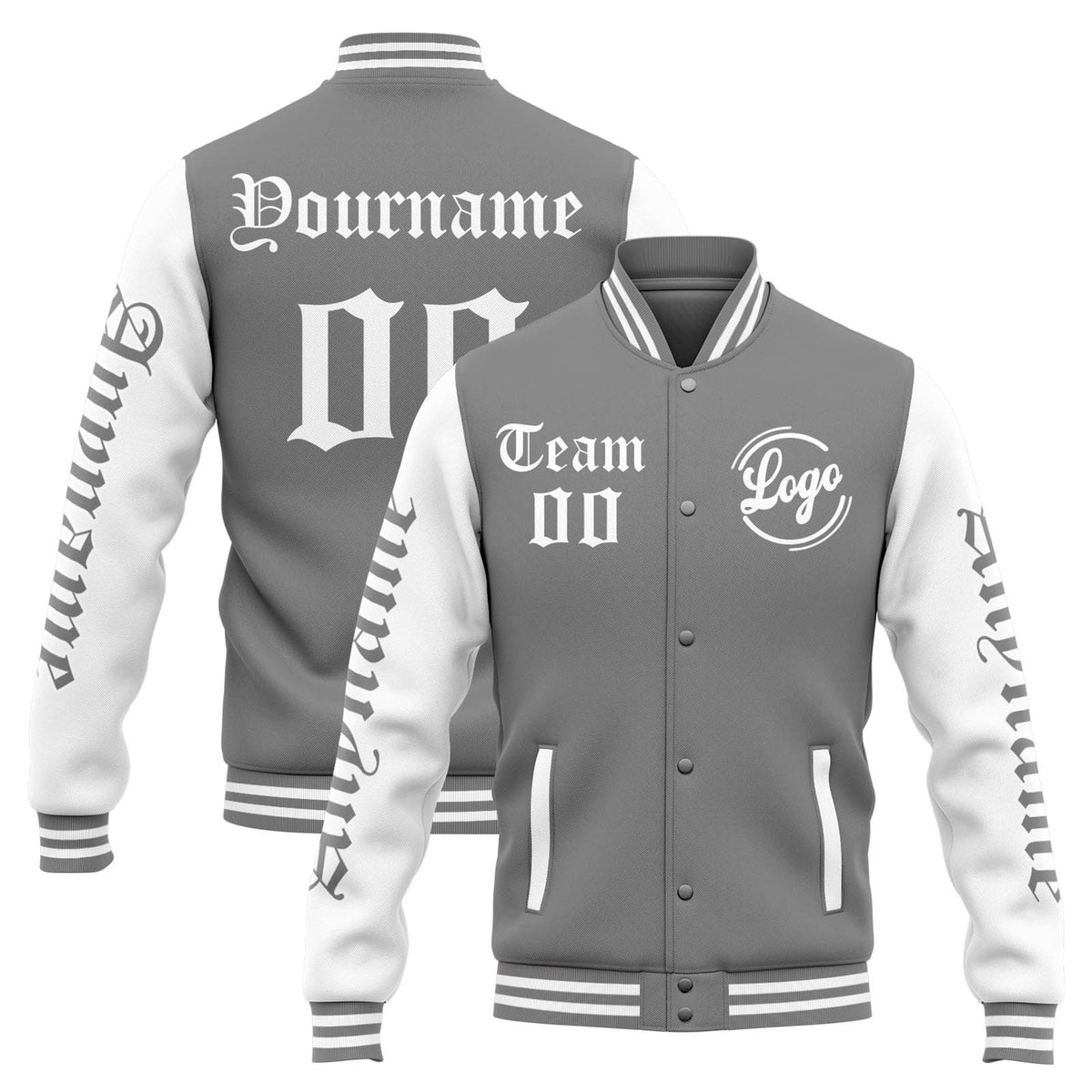 Custom Varsity Jacket Letterman Jacket For Men, Women And Youth Grey White