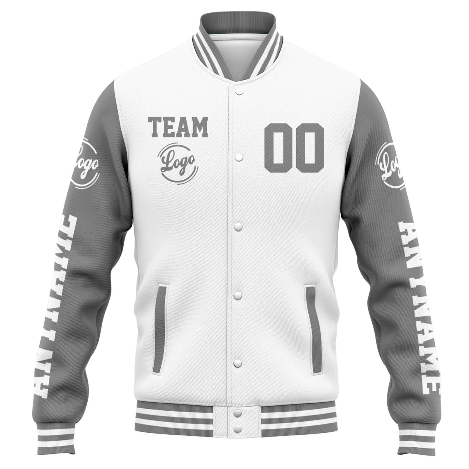 Custom Varsity Jacket Letterman Jacket For Men, Women And Youth White Grey